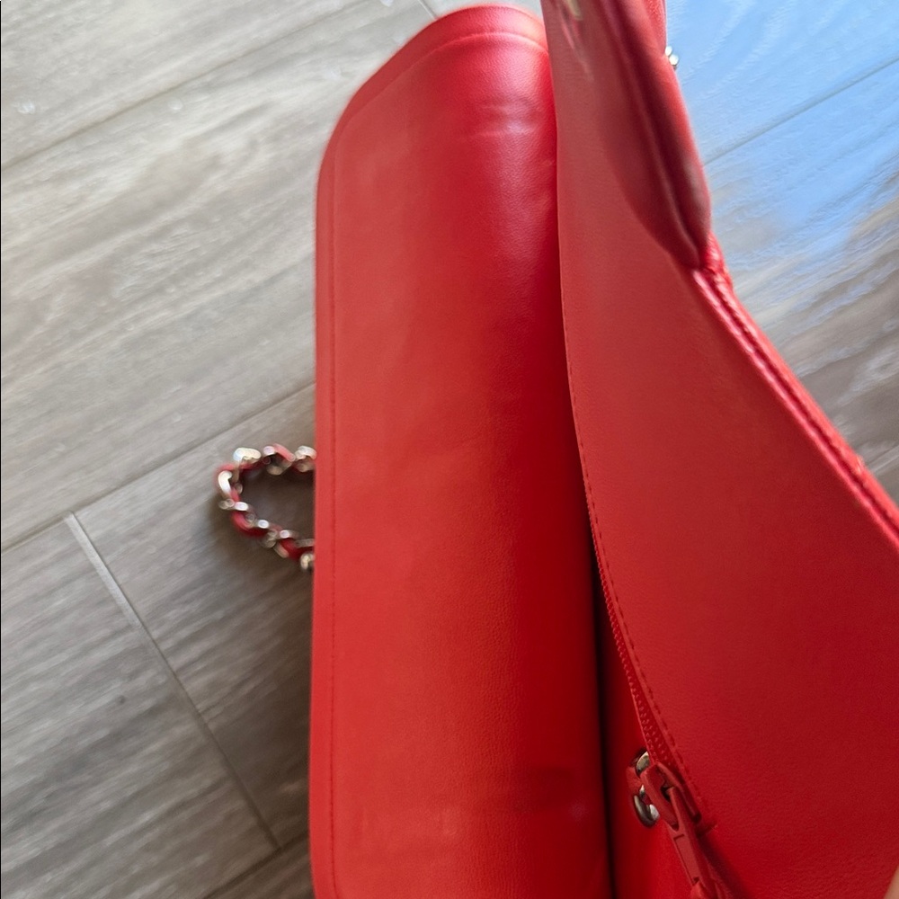 CHANEL Red Lambskin Medium Classic Double Flap Silver Hardware - Picture 8 of 9
